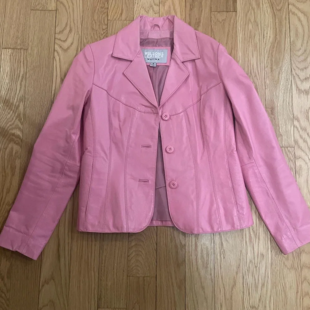 Pink Women's Leather Jacket - Picture 1 of 3